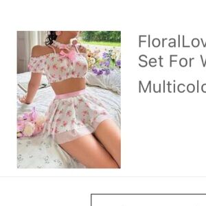 Floral lace off shoulder lingerie set with thong